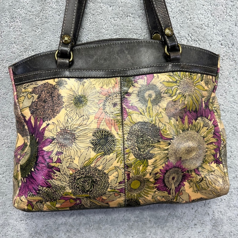 Patricia Nash Tote Shoulder Bag Sunflower Leather Top Handle Floral Beet P53201 - Picture 6 of 16